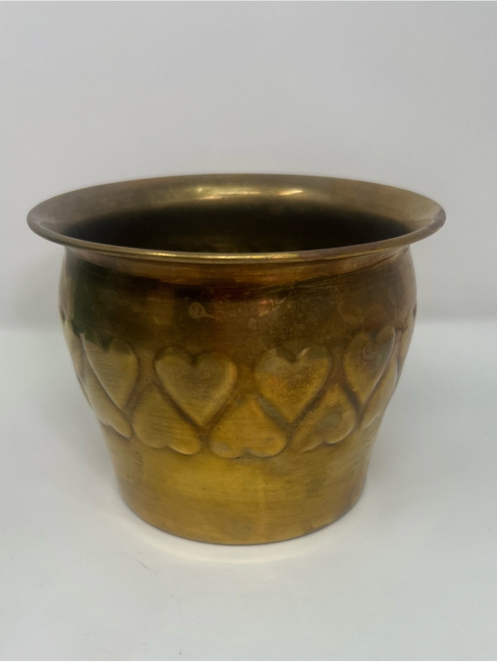 Vintage Solid Brass Planter Cachepot Heart Motif Made in India 6” Boho Decor